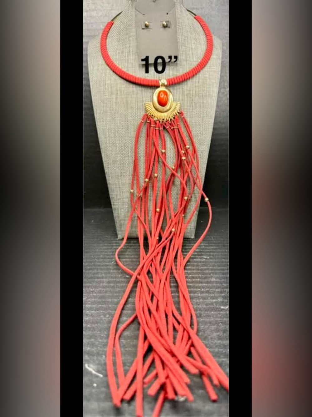 Red Tassel Statement Necklace with Gold Accent